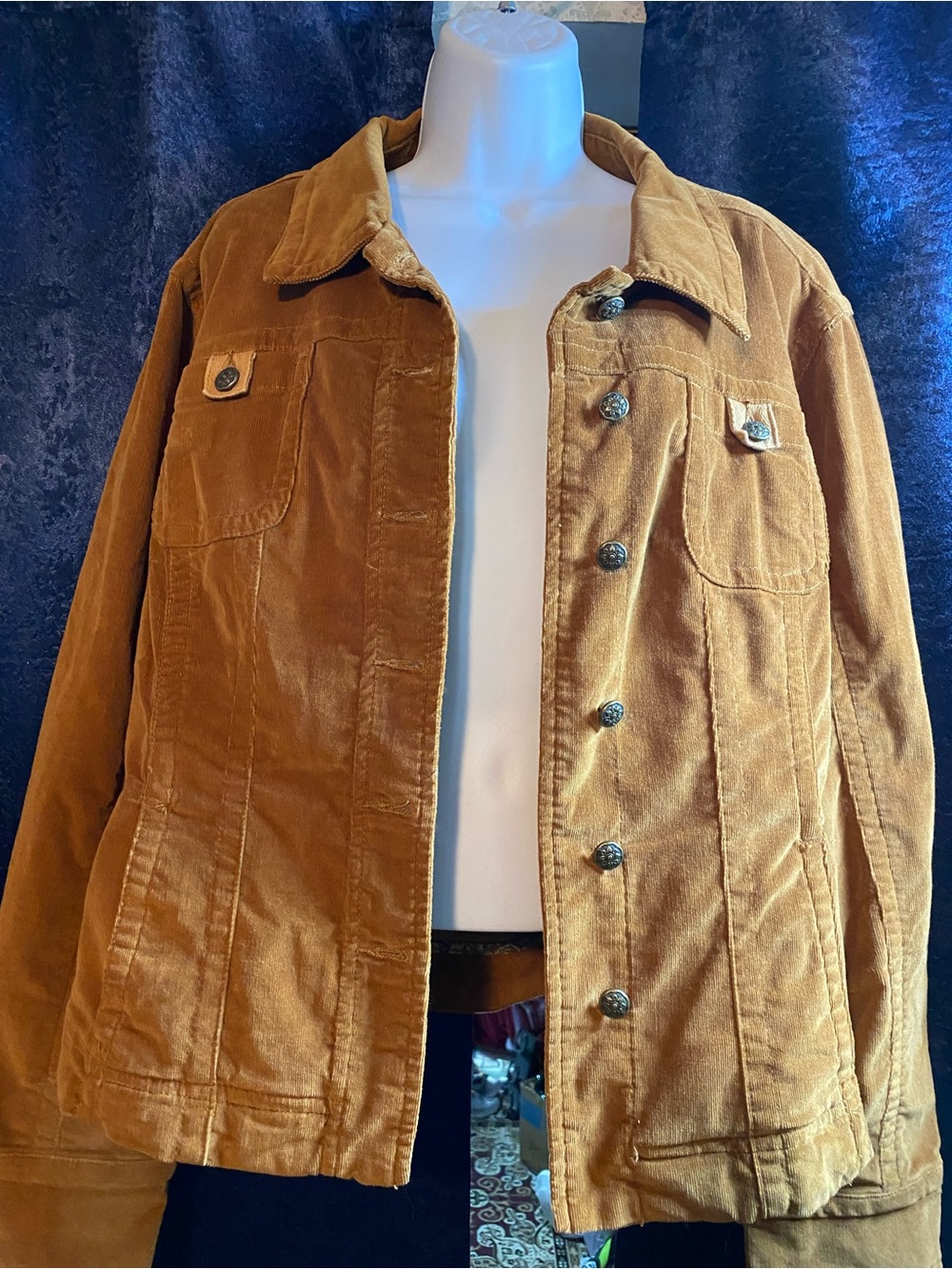 Women’s Y2K Live A Little Corduroy Tan Jacket XL Vintage